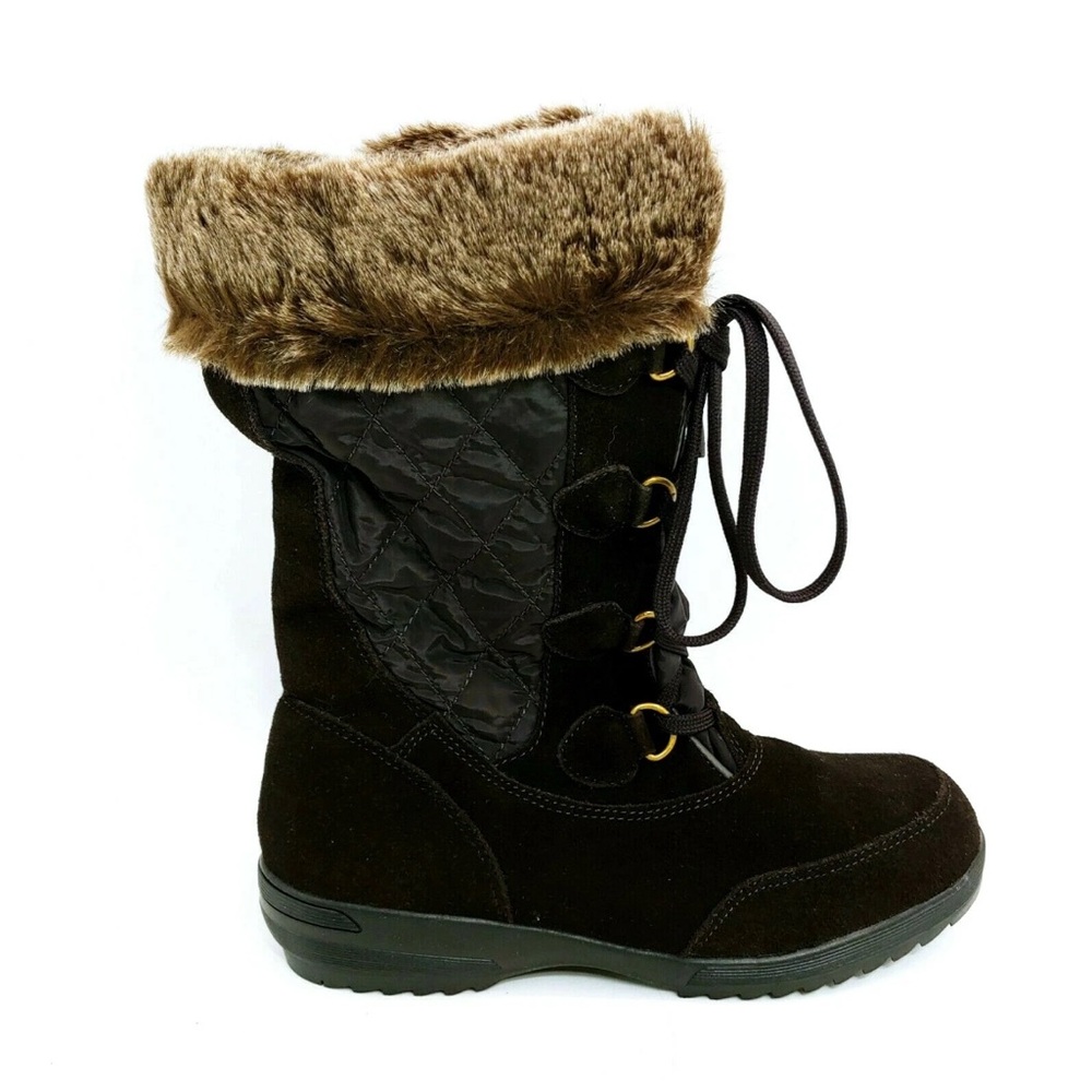 Lands End Womans Renata Mid Calf Snow Boot Brown Lace Up Front Brown Sz 9 1/2